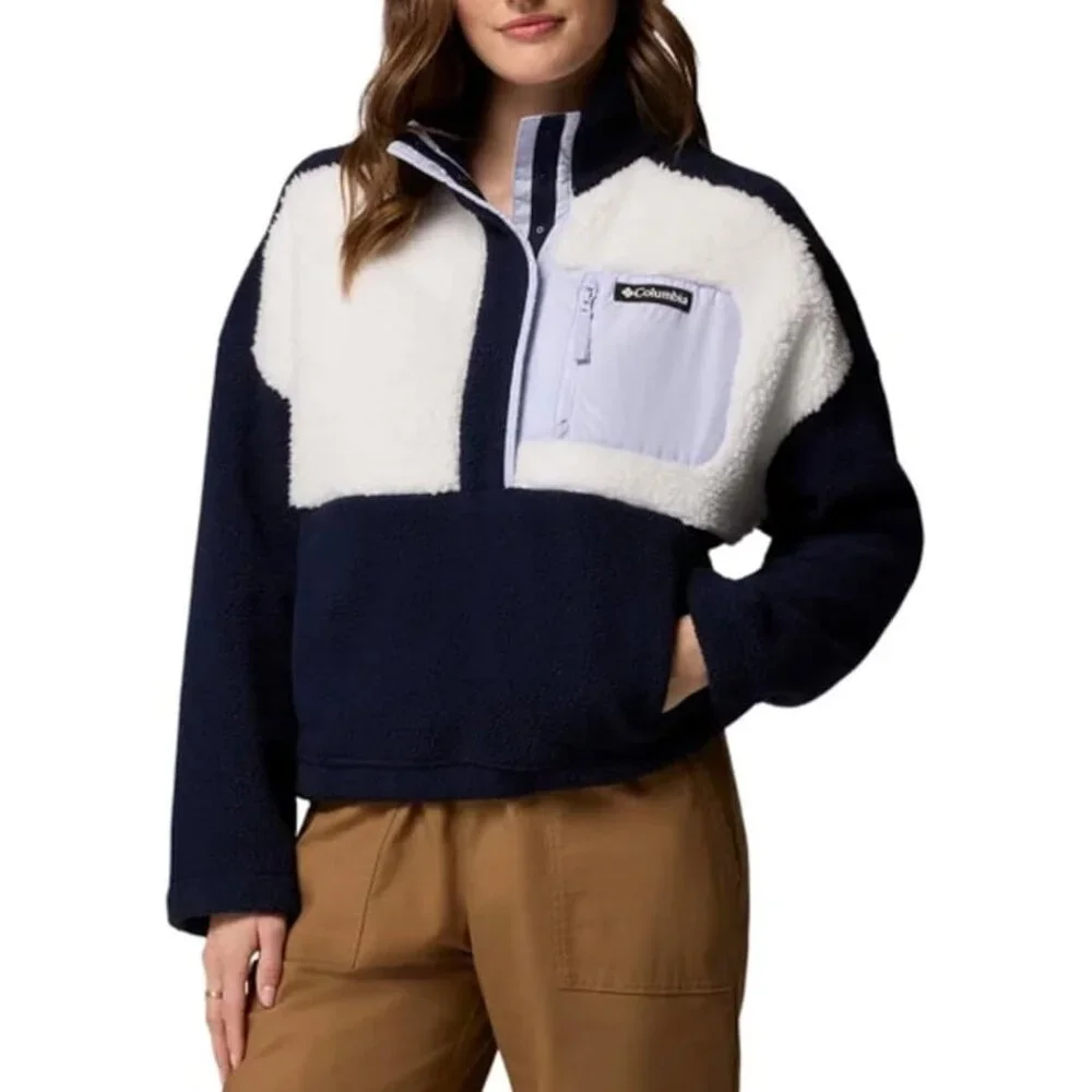 Columbia NWT Women's Long Sleeve Cropped Fleece Pullover, XL, Navy/White - Picture 4 of 16